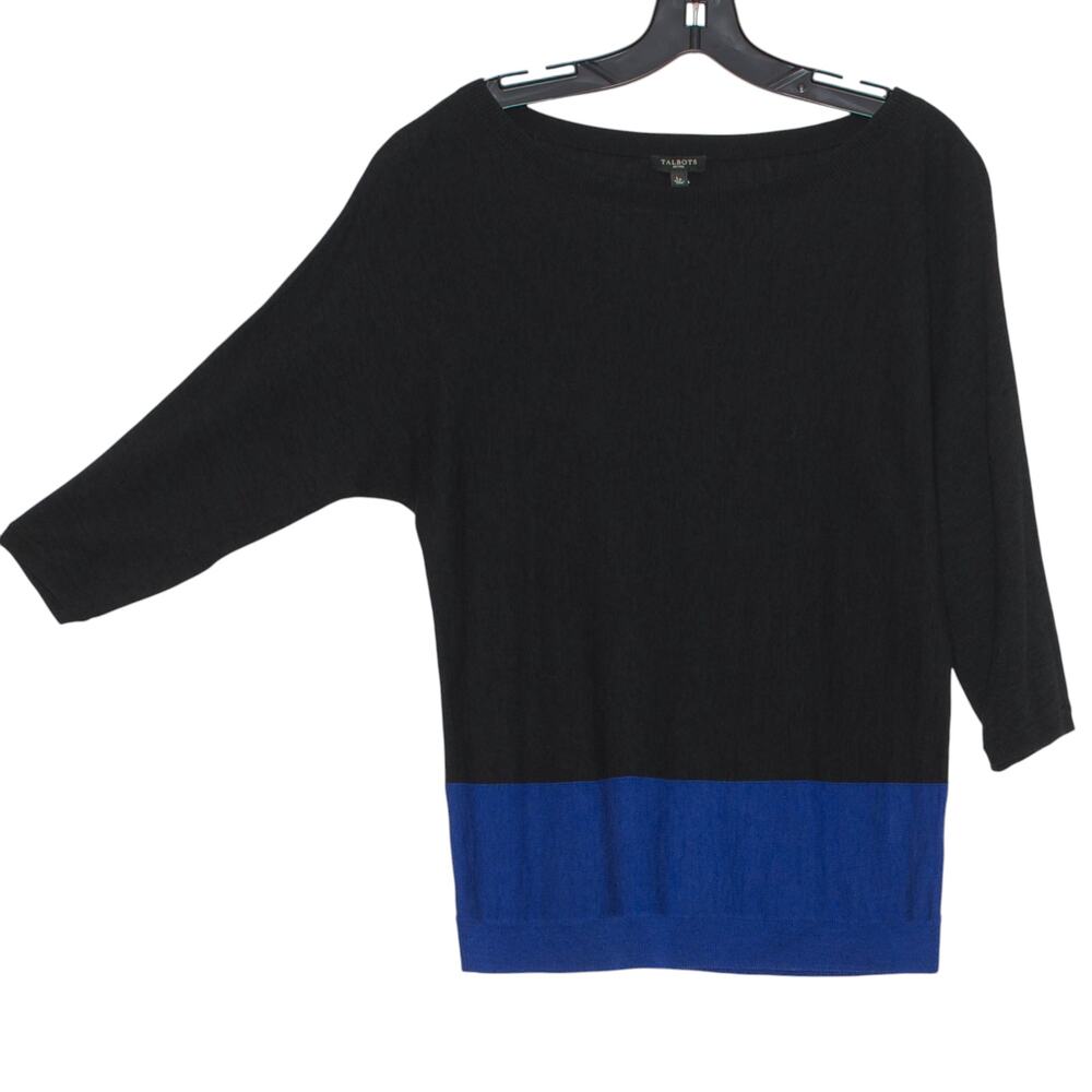 Talbots Colorblock Top Black Blue LP Minimalist Quiet Luxury Capsule Wardrobe